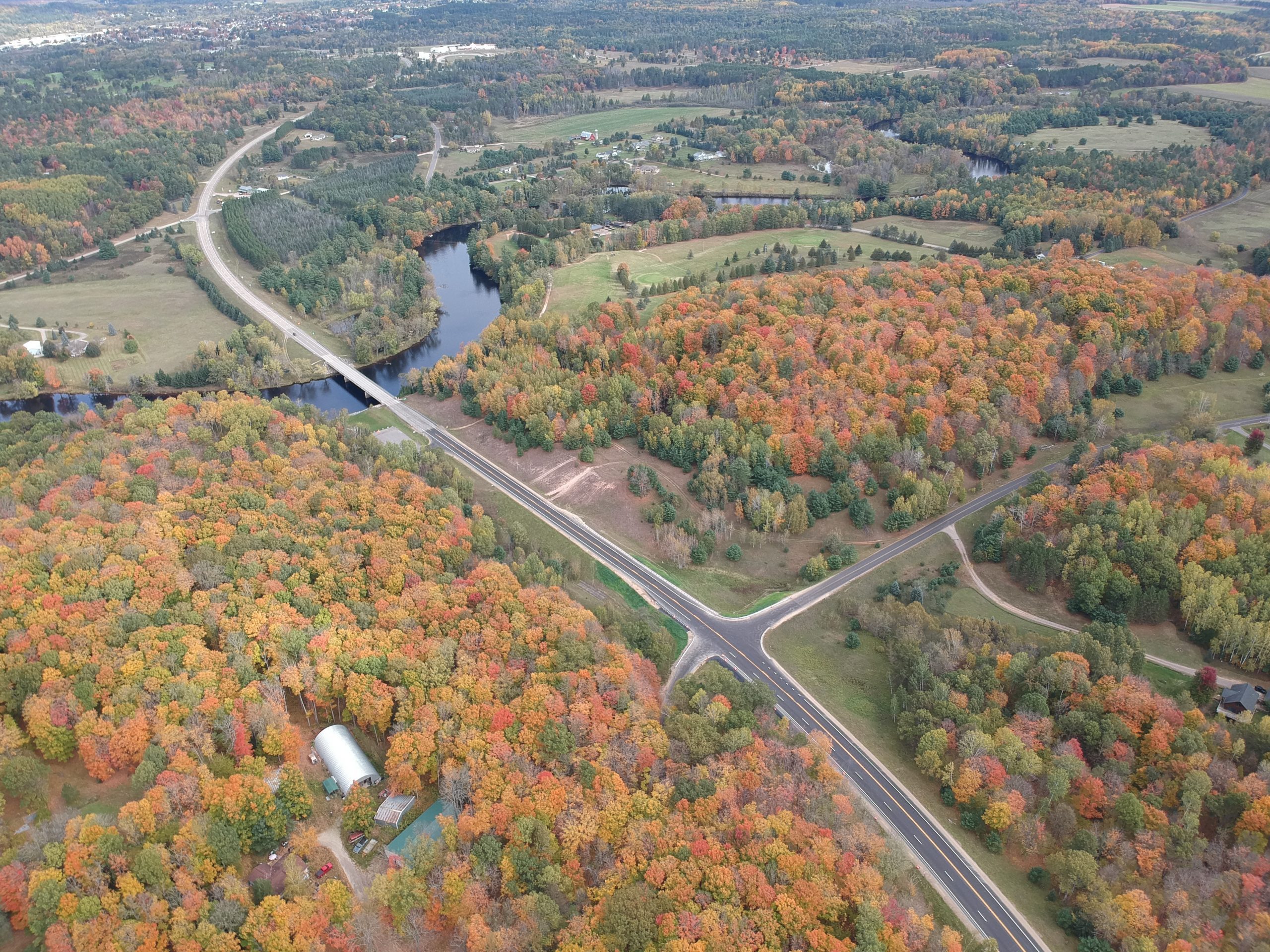 Aerial view of bridge over river Aerial view of bridge over river